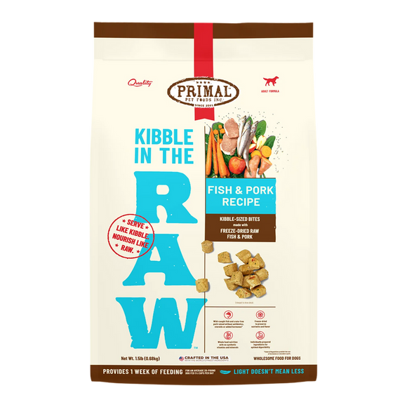 Primal Pet Foods Kibble in the Raw Fish & Pork Recipe for Dogs