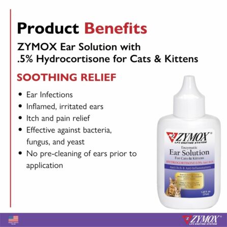 ZYMOX® Enzymatic Ear Solution with 0.5% Hydrocortisone for Cats and Kittens (1.25-oz)