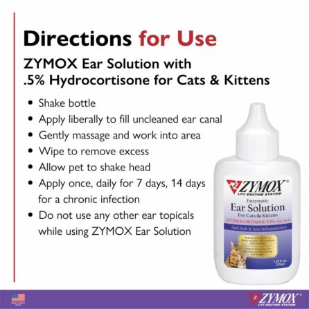 ZYMOX® Enzymatic Ear Solution with 0.5% Hydrocortisone for Cats and Kittens (1.25-oz)