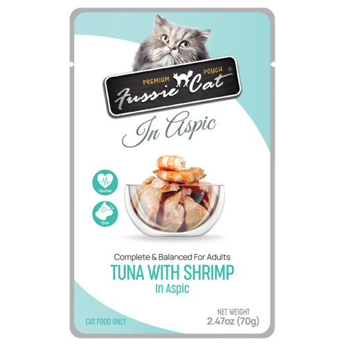 Fussie Cat Tuna with Shrimp in Aspic Cat Food (2.47 oz (70g) Pouch)