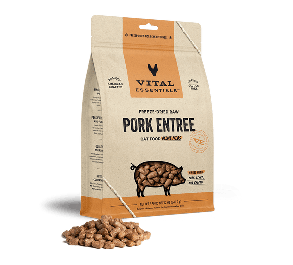 Vital Essentials Freeze Dried Pork Entr e Cat Food Mini Nibs